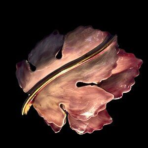 Vintage Sandor Purple Enamel Leaf Brooch Pin